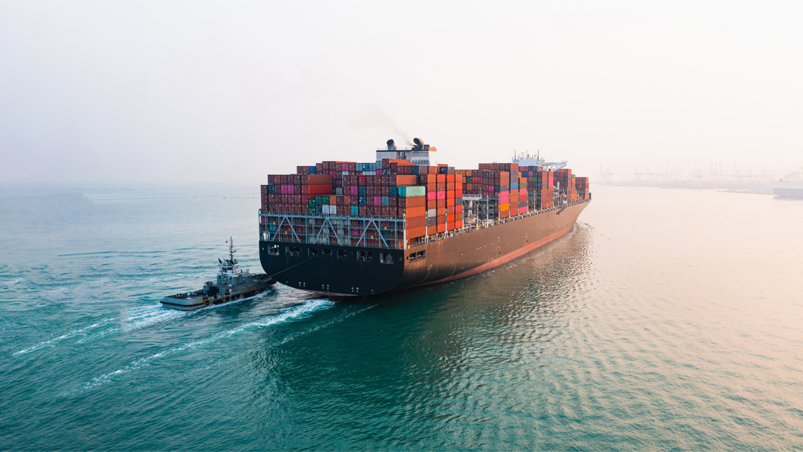Cargo ship at sea fully loaded